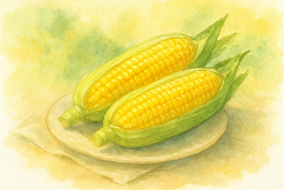 8月に旬を迎える国産とうもろこしのイラスト