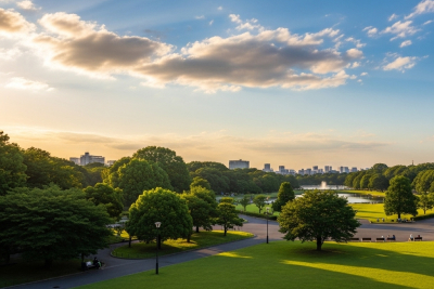 夏至になったときの東京にある公園の景色