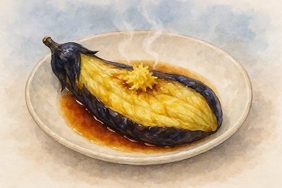 オリーブオイルで焼いた焼きなすのイラスト